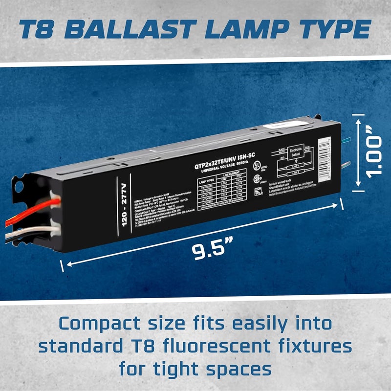 OHLECTRIC Replacement for Sylvania Ballast QTP 2X32T8/UNV ISN-SC, Philips ICN-2P32-N, Keystone KTEB-232-UV-IS-N-P, for 2 Fluorescent T8 Lamps - 120-277V - 32 Watt - Image 3